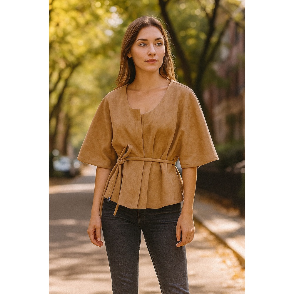 Sioni Tan Suede Wrap Jacket